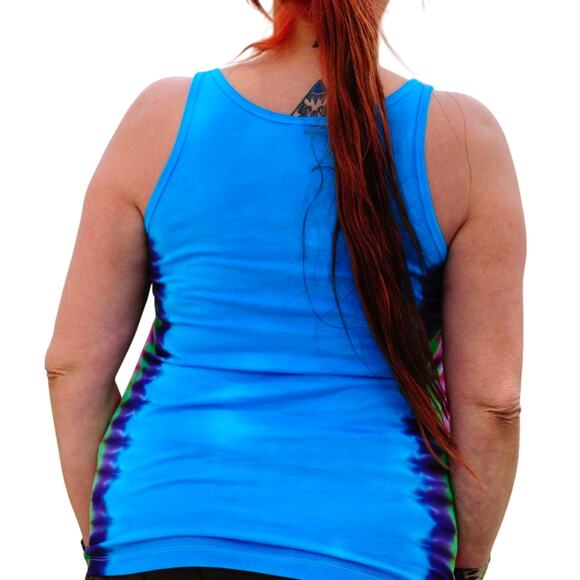 Womens Top Size Large Blue Tie Dye Tank Hippie Handcrafted Colorful Bold Summer - Picture 3 of 5